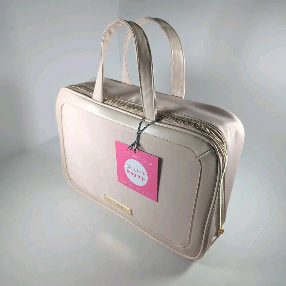 Tartan + Twine Long Trip Cosmetic Makeup Travel Bag Pink/Peach NEW WITH TAGS